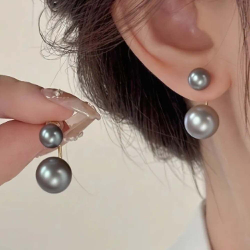 Gold Gray Pearl Earrings